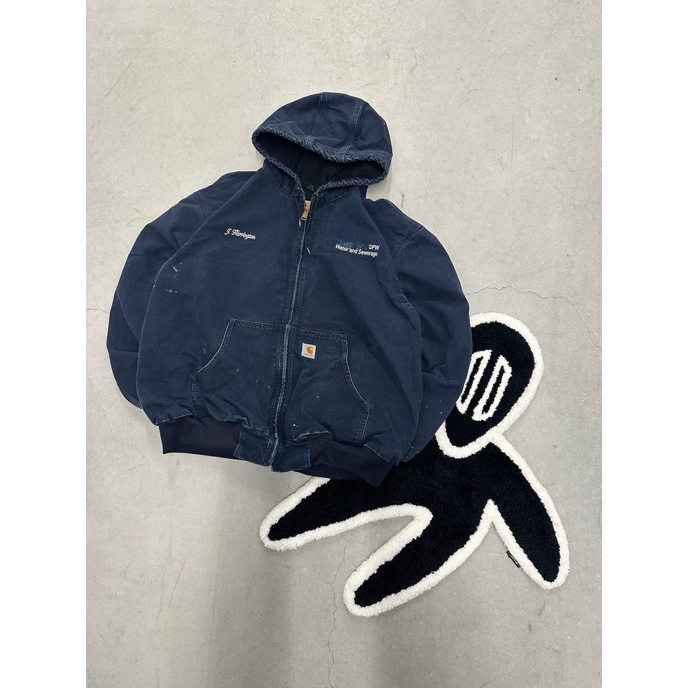 Carhartt Workwear Jacket Navy Blue Zip Up Embroidered 2XL